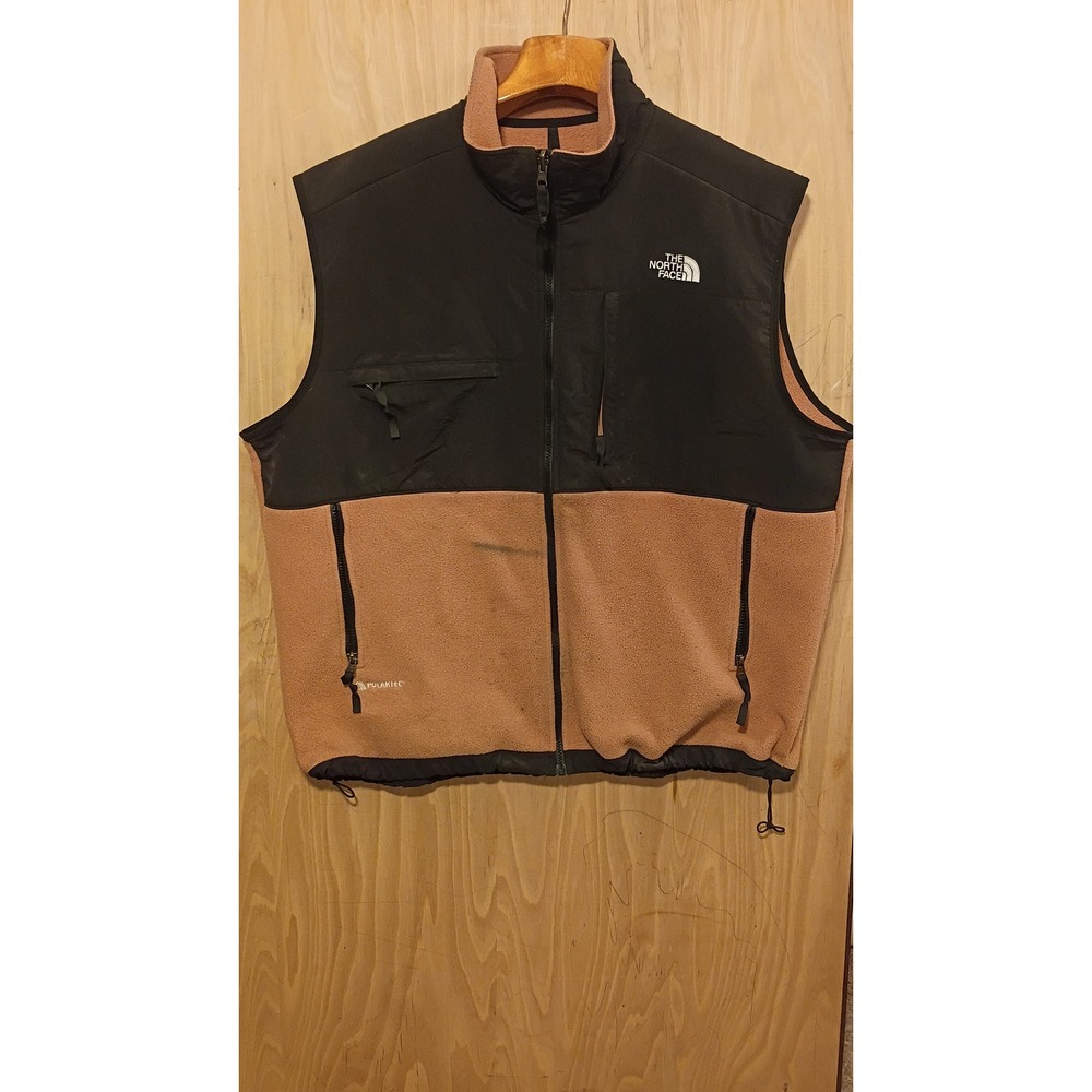The North Face Denali Fleece Vest Mens XXL Timber Tan Black Color block Polartec